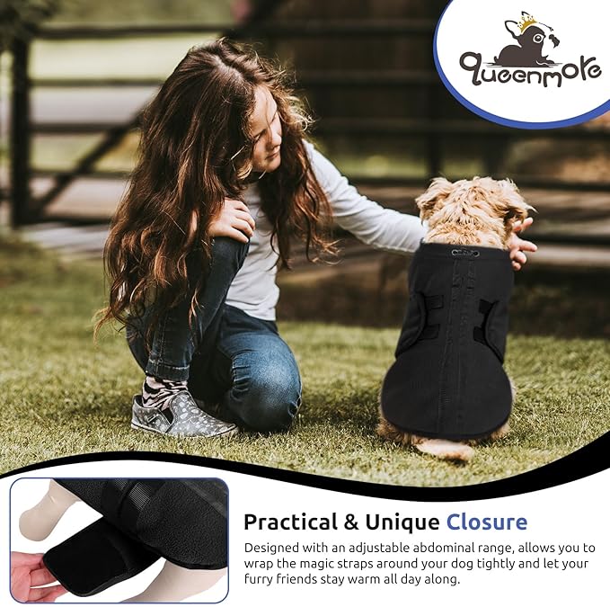 Queenmore XXS Dog Sweaters, Soft Fleece Vest Pullover Pet Jacket with Leash Hole, Warm Winter Dog Clothes Cold Weather Doggy Dachshund Sweater for Small Dogs Cats Boy or Girl (Black, XXS)