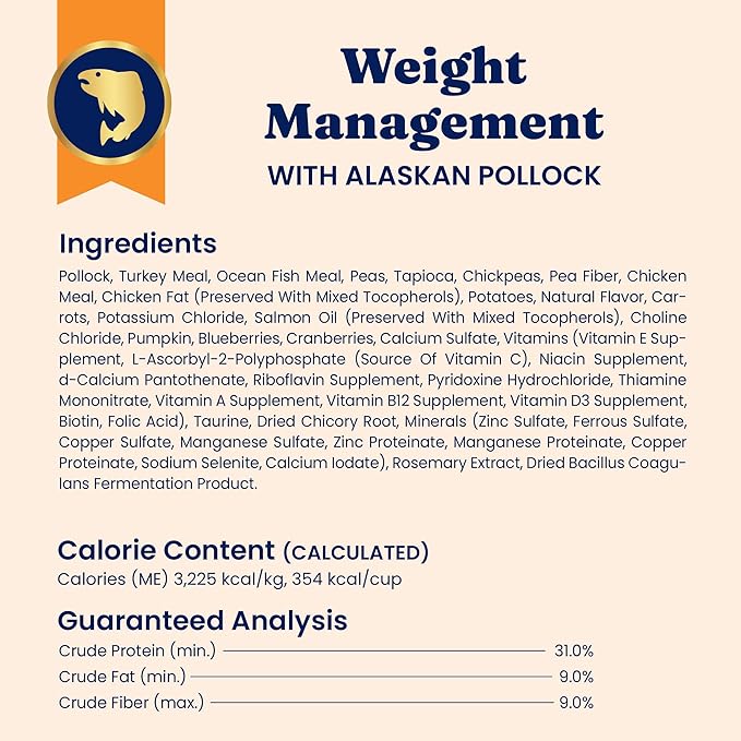 Solid Gold Weight Management Cat Food for Adults - Grain Free & Gluten Free Dry Cat Food Indoor & Outdoor Recipe for Healthy Weight w/Alaskan Pollock & Probiotics for Gut Health & Digestion - 12 LB
