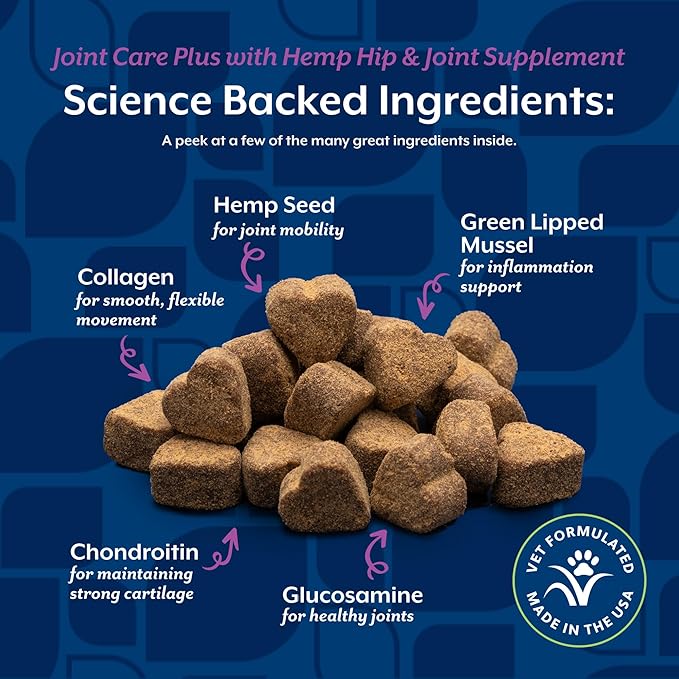 NaturVet Hemp Advanced Joint Health Dog Supplement Plus Hemp Seed – Helps Support Joint Health in Dogs – Includes, Collagen, Glucosamine, MSM, Chondroitin, Omegas – 60 Ct.