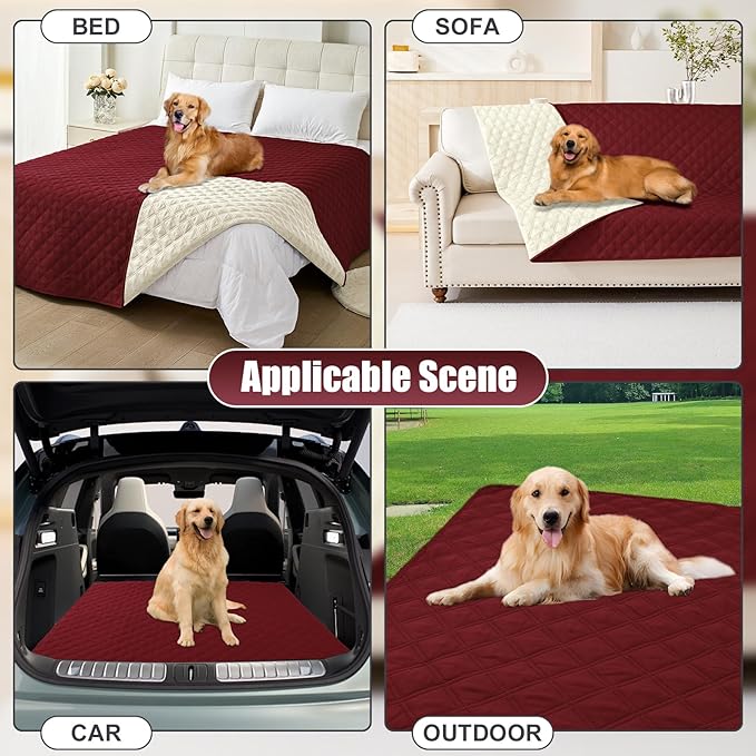 Smiry Waterproof Dog Bed Cover Pet Blanket, Soft Washable Dog Blanket for Furniture Bed Couch Sofa Reversible, Checkered (40"x50", Wine Red/Beige)