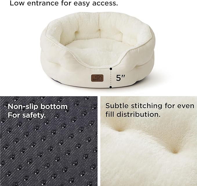 Bedsure Dog Beds for Small Dogs - Round Cat Beds for Indoor Cats, Washable Pet Bed for Puppy and Kitten with Slip-Resistant Bottom, 25 Inches, White