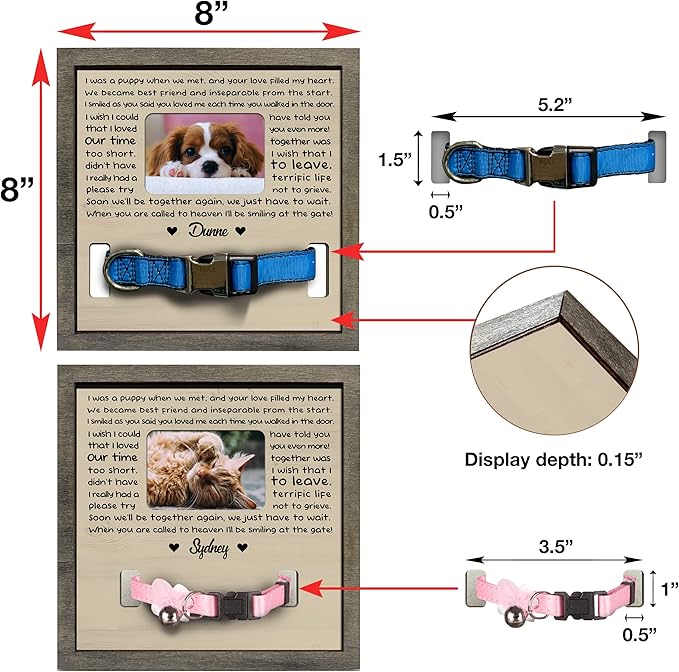Customized Dog Collar Frame Memorial Pet Loss Sign for Dogs Lovers Gifts from Daughter Sentimental Quote For Someone Who Lost Dogs Keepsake Picture Frame Remembrance Decor Wall Hanging Gifts