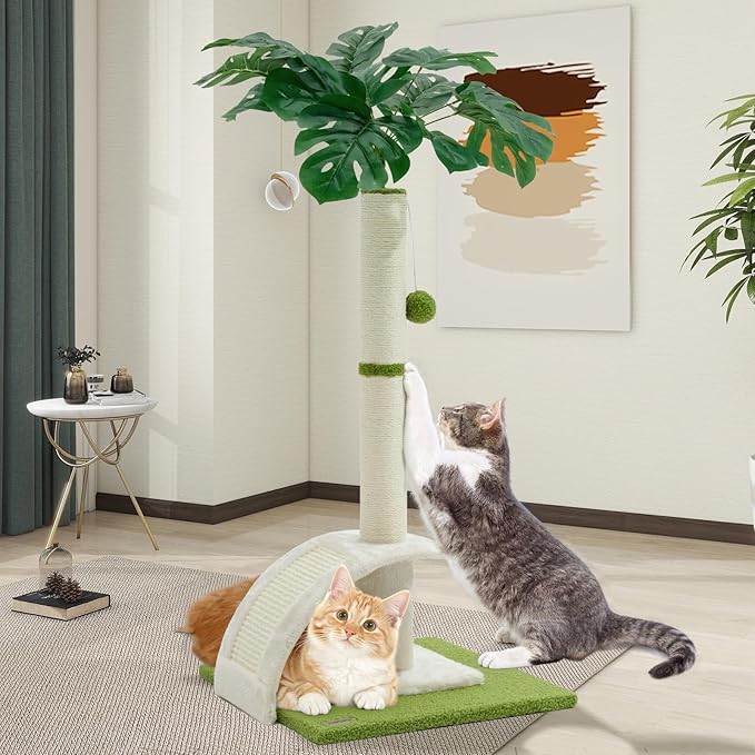 Cat Scratching Post, 35" Tall Cat Scratcher Kitten Scratch Post with Sisal Rope for Indoor Cats Claw Scratcher, Cat Tree with Dangling Ball for Kitties and Cats