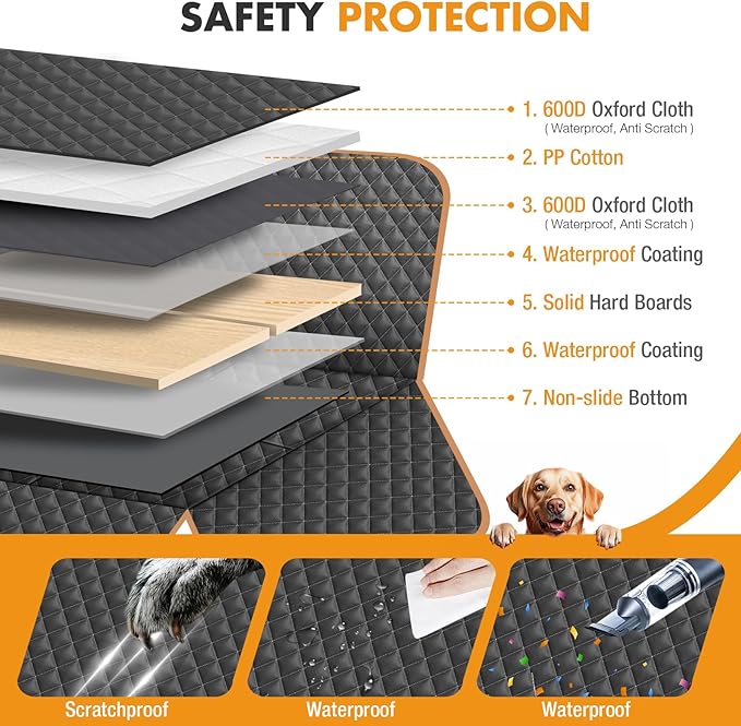 Dog Car Seat Cover for Back Seat, Backseat Extender for Dogs Hard Bottom, Car Back Seat Extender for Dogs, Dog Hammock for Cars, Black