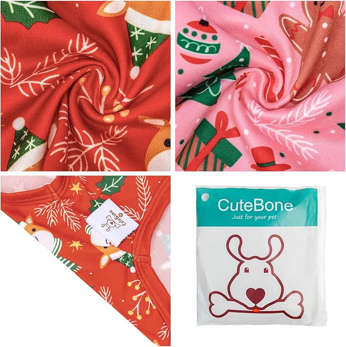 CuteBone Dog Christmas Shirts 2-Pack Soft Pet Clothes Breathable Summer Vest for Small Puppy and Stretchy Cat Apparel 2BX16S
