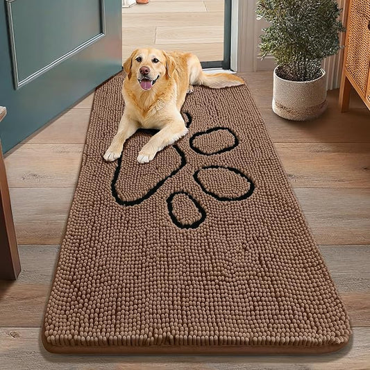 Smiry Dog Door Mat for Muddy Paws, Absorbent Dirt Trapper Non Slip Quick Dry Washable Chenille Mat for Mud Dogs, Entry Rug for Indoor and Outdoor (48x30 Inches, Coffee)