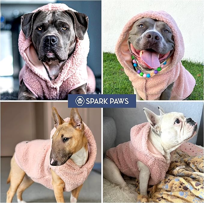 Spark Paws Teddy Dog Sweater, Sherpa Jacket Vest with Warm Fleece Lining, Winter Coat Suitable for Small Medium Large XL XXL Breeds - Pink - M