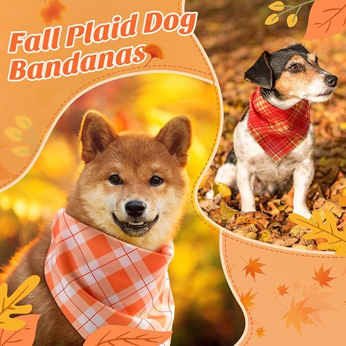 Weewooday 50 Pcs Fall Dog Bandanas Bulk Plaid Bandanas for Dogs Autumn Soft Doggie Bibs Adjustable Triangle Scarves for Small Medium Large Pet Costume(Plaid Pattern, 19.7 x 13.8 x 13.8 Inch)
