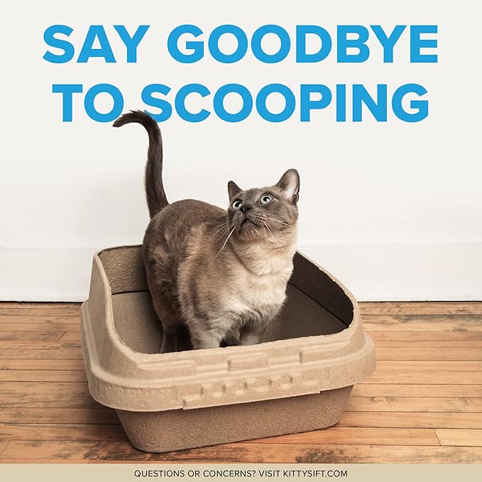 Kitty Sift (Set of 1 Litter Box & 5 Sifting Liners) Sustainable, Clean, Sifting, Disposable Cat Litter Box Kit - Large, 6-Set Kit