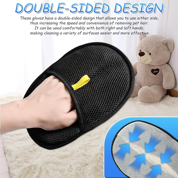 Pet Hair Removal Gloves, and Efficient Pet Hand Hair Removal Gloves, Reusable Pet Hair Removal Gloves. Suitable for Long-Haired and Short-Haired Dogs, Cats and Horses