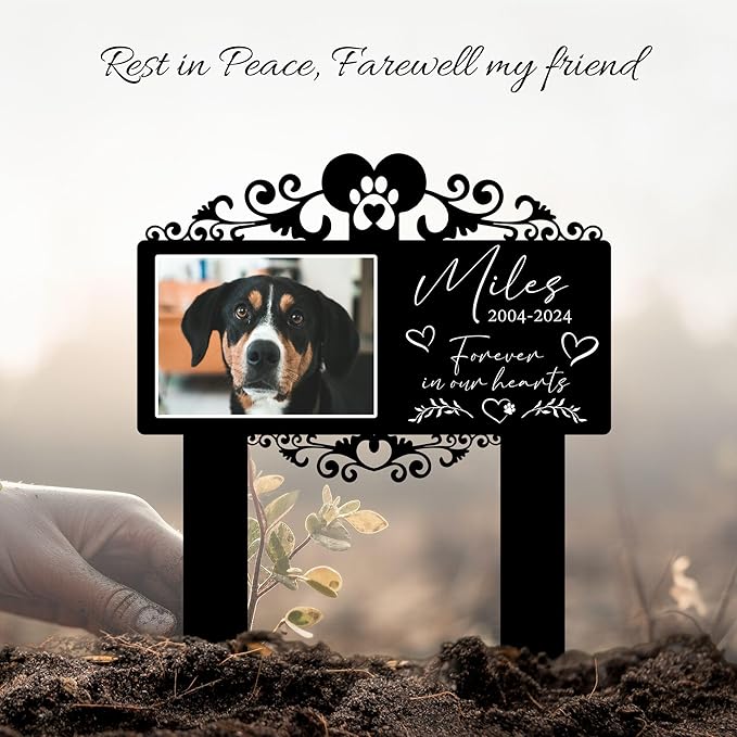 Custom Pet Grave Markers Dog | Custom Pet Headstones for Dogs | Best Memorial Gifts to Tribute Your 4-Legged Companions | Personalized Grave Marker for Furry Friends with Simple Photo Frame