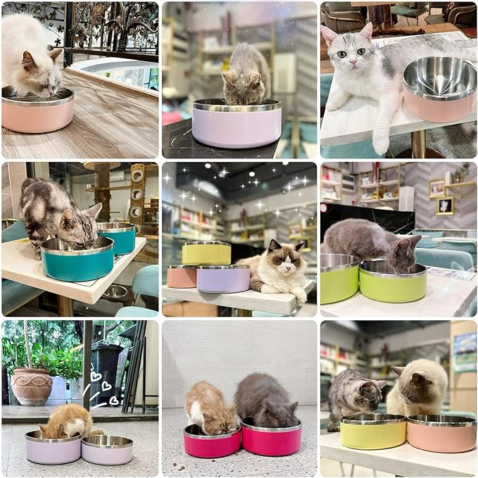 IKITCHEN Dog Bowl for Food and Water, 64 Oz Stainless Steel Pet Feeding Bowl, Durable Non-Skid Insulated Heavy Duty with Rubber Bottom for Medium Large Sized Dogs (64 Ounces/8 Cup, Grey)