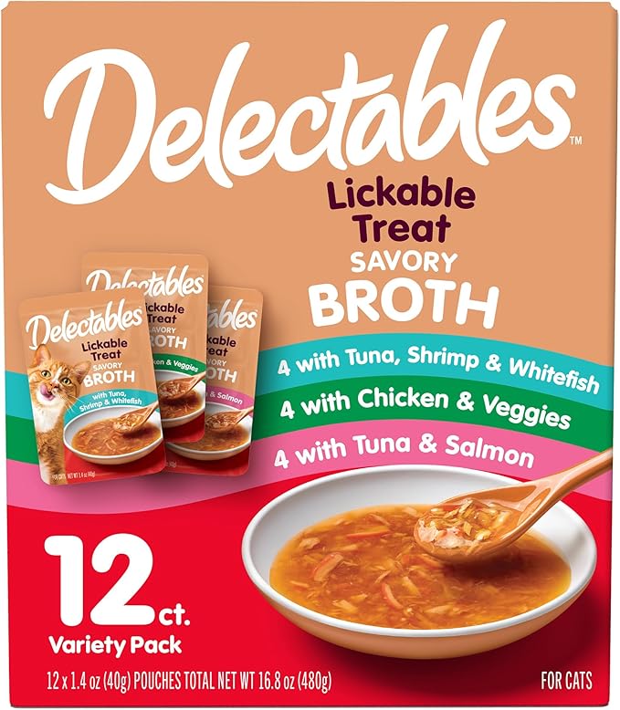 Delectables Savory Broths Lickable Wet Cat Treat Variety Pack, 12Count(Pack of 1)