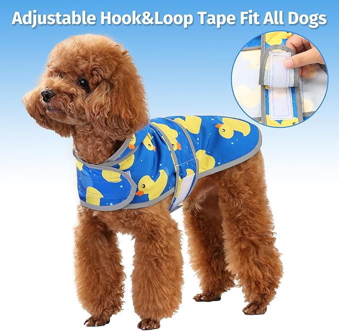 Dog Raincoat for Small Dogs Puppies Waterproof Hooded Rain Jacket with Reflective Strips Leash Hole & Poncho Adjustable Fit (ShinyDuck,S)