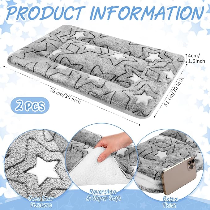 VitalCozy 2 Pack Self Warming Cat Mat Self Heating Pad Bed Reversible Machine Washable Reflects Body Heat Warm Thermal Pet Pad Crate Blanket for Feral and Indoor Cat(Double Star,20'' X 30'')