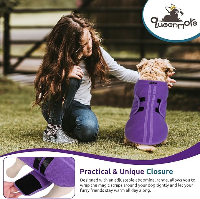 Queenmore XXS Dog Sweaters, Soft Fleece Vest Pullover Dog Jacket with Leash Hole, Warm Winter Dog Clothes Cold Weather Doggy Dachshund Sweater for Small Dogs Cats Boy or Girl (Lavender, XXS)