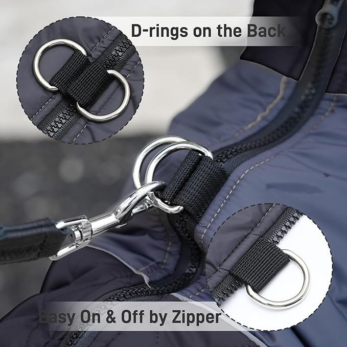 Warm Fleece Dog Coats for Medium Dogs,D-Rings Waterproof Puppy Jacket for Cold Winter,Black XL