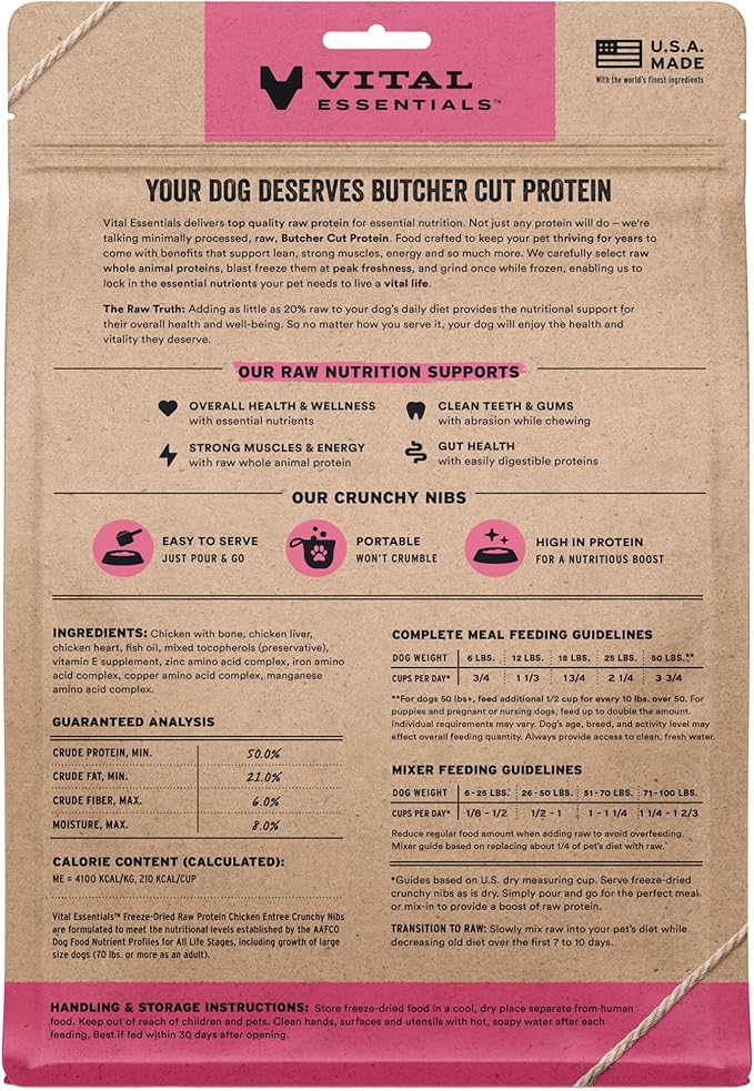 Vital Essentials Freeze-Dried Raw Chicken Meal or Mixer Dog Food Crunchy Nibs, 14 oz