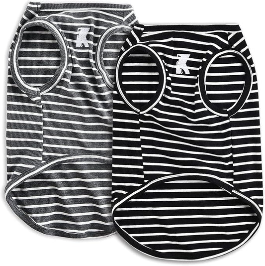 Koneseve Dog Shirt Vest Lightweight Stretchy Dog T-Shirts Soft Cool Sleeveless Stripe Vests Breathable Clothes for Puppy Kitty Cats Small Medium Large Dogs 2 Pack Black + Grey [ 5XL ]