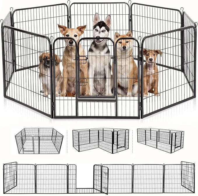 BestPet | Dog Playpen | 32 Inch, 8 Panels | Heavy Duty Metal Pet Exercise Pen | Indoor Outdoor Fence Panels | Rust-Resistant, Removable, Tool-Free Setup | Anti-Skid, Expandable Design
