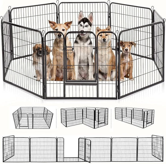 BestPet | Dog Playpen | 32 Inch, 8 Panels | Heavy Duty Metal Pet Exercise Pen | Indoor Outdoor Fence Panels | Rust-Resistant, Removable, Tool-Free Setup | Anti-Skid, Expandable Design