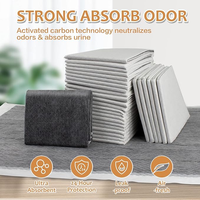 Dog Pee Pads Extra Large 28" x 34", 30 Count, Activated Carbon Charcoal Puppy Pads XL, Potty Pads for Dogs with Adhesive Sticky Tape, Disposable Training Bed Pads for Pets, Doggies, Cats