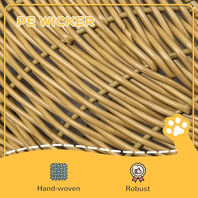 PawHut Rattan Cat Bed, Wicker Cat House Basket with Washable Cushion for Small Indoor Cats and Dogs, Light Brown