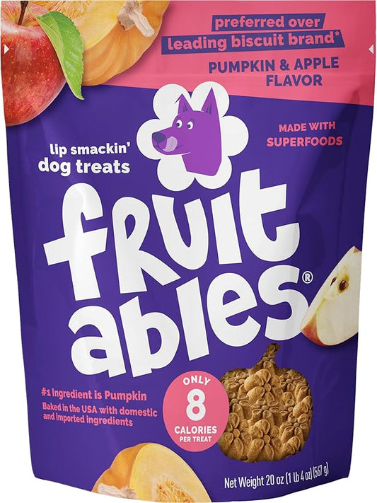 Fruitables Baked Dog Treats, Healthy Pumpkin Treat for Dogs, Low Calorie & Delicious, Free of Wheat, Corn and Soy, Made in The USA, Pumpkin and Apple Flavor, 20oz
