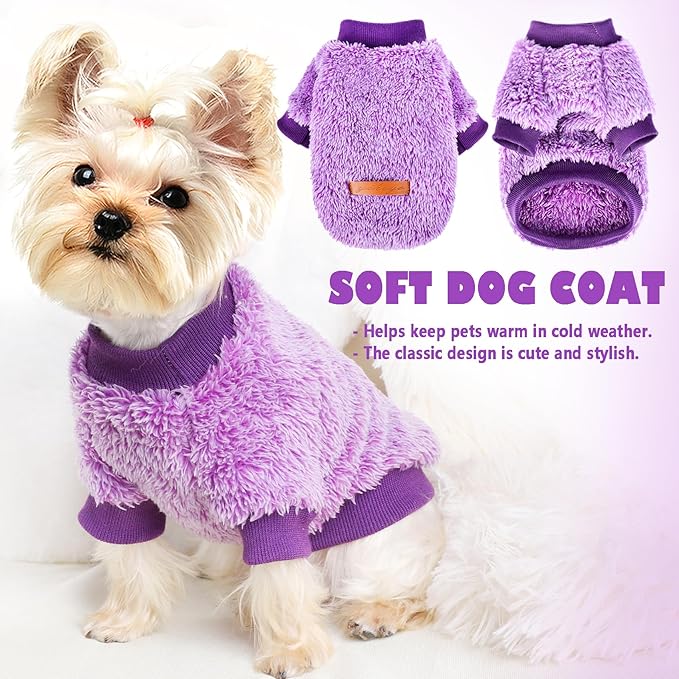 Dog Sweaters for Small Dogs Girl Male Dog, Sweater, Soft Fleece Pet Winter Clothes Boy Girl, Fuzzy Sweatshirts Flannel Jacket Puppy Coat(S,Purple)