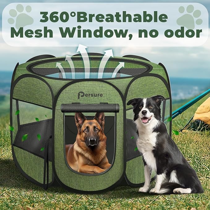 Dog Cat Playpen Indoor Outdoor for Puppy Pet Recovery After Surgery, Dog Tent Crates Cage Indoor/Outdoor, Portable Pop Up Dog Kennel with Carrying Case for Travel (Premium Green, Large)