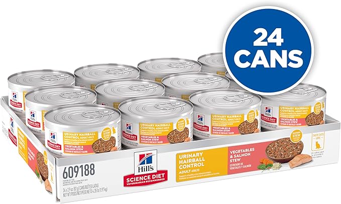 Hill's Science Diet Urinary Hairball Control Adult 1-6 Wet Cat Food, Salmon & Vegetables Stew, 2.9 oz Cans, Case of 24