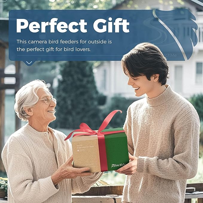 PerchMe® Smart Bird Feeder with Camera, Solar Powered Bird Watching Camera for Outside, 2K HD Auto Capture Motion Detection with AI Identify, DIY Add-ons & Seed Scoop, A Ideal Gift