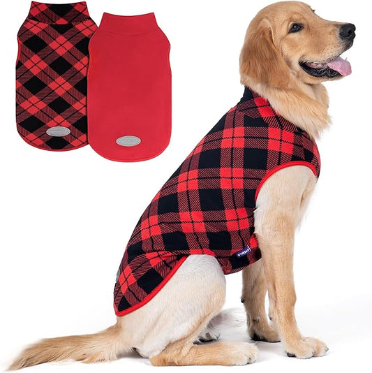 cyeollo 2 Pack Large Dog Sweater, Fleece Vest Pullover Sweatshirt Reflective Lightweight Pet Clothes for Large Dogs Dog Winter Coat Boy & Girl Pet Apparel, Red & Buffalo Plaid XXXL