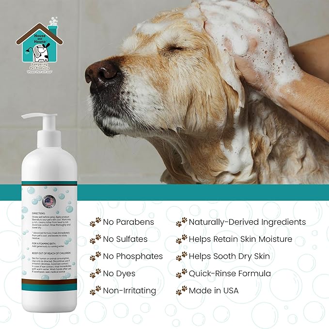 House & Hound Tearless All-in-One Dog Shampoo & Conditioner – Gentle Hypoallergenic Pet Wash for Puppies & Dogs – Cleans, Deodorizes & Detangles, pH-Balanced, 16 oz