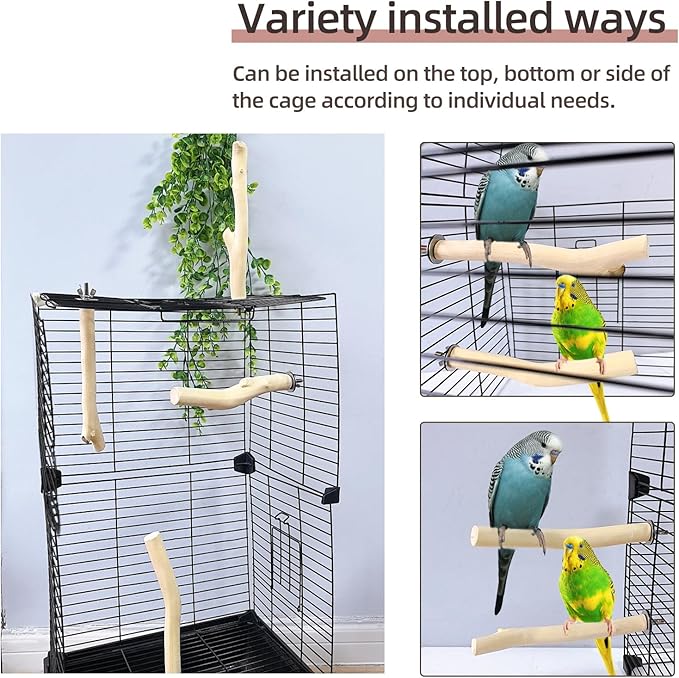 Hamiledyi 4Pcs Natural Wooden Bird Branch Wood Perch Stand Parrot Stand Stick Paw Grinding Cage Accessories for Parrots Parakeets Cockatiels Conures Lovebirds.(8x1in)