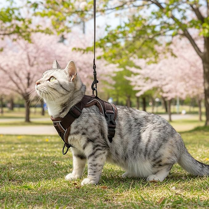 Cat Harness and Leash Set Escape Proof Tactical Large Kitten Harness Emotional Support Cat Vest, Brown, XXL