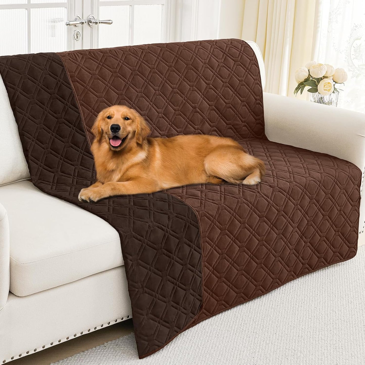 Smiry Waterproof Dog Blanket, 52x82 Inch Soft Pet Bed Cover Reversible, Washable Sofa Couch Furniture Protector for Small Medium Large Dog Puppy Cat, Geometric, Brown/Chocolate