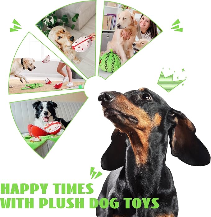 Nocciola Hide and Seek Plush Dog Toys, Watermelon Interactive Toy for Small Dogs, Green Puppy Puzzle Squeaky Toys with Crinkle Papers for Boredom, Dog Nosework Toy for Medium Pet