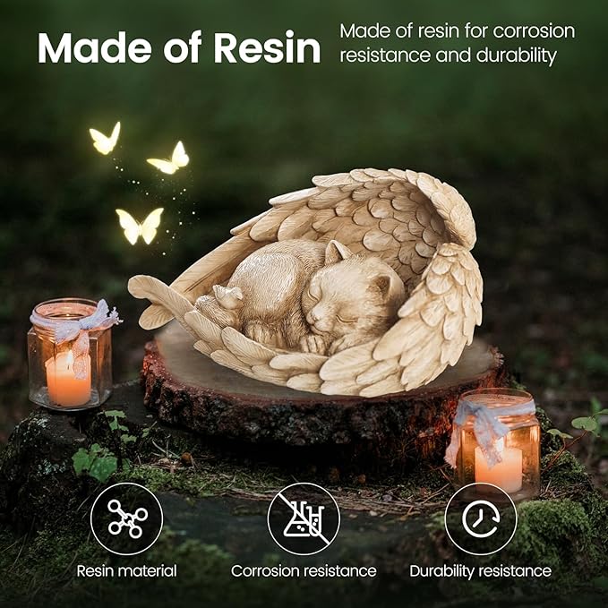 Cat Memorial Stone for Outdoor, Pet Memorial Stones for Cats with Personalized Engraving, Weather-Resistant Garden Stone for Backyard & Memorial Garden to Forever Loved Cats (Light Brown)