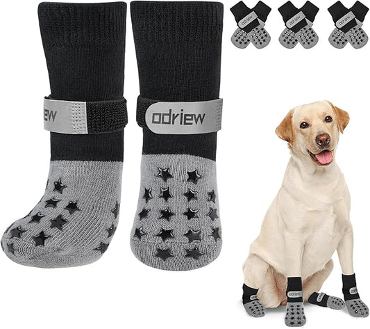 Non Slip Dog Socks to Prevent Licking Paws - Dog Booties for Hardwood Floors Anti Slip - Grippy Socks for Senior Dog - Double Side Paw Protector Prevent Scratching for Hot Pavement. (Grey, S)