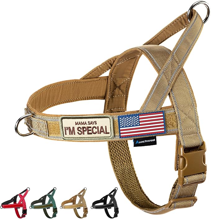 Annchwool No Pull Dog Harness with Soft Padded Handle,Reflective Strip Escape Proof and Quick Fit to Adjust Dog Harness,Easy for Training Walking for Small & Medium and Large Dogs(Brown,L)