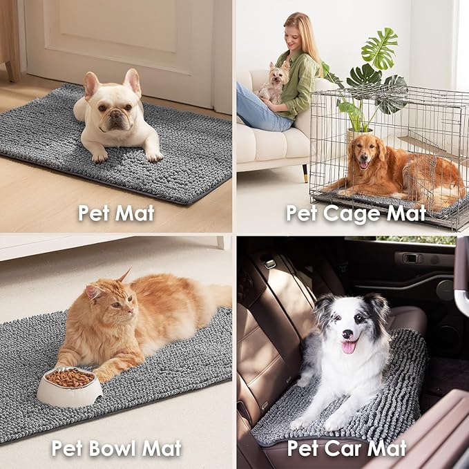 EHEYCIGA Super Absorbent Dog Door Mat for Muddy Paws 36x24 Inch Indoor, Front Doormat Outside Entrance, Quick Dry Chenille Washable Dog Crate Bed, Non-Slip Pet Rug Mud Mat Outdoor Entryway, Grey