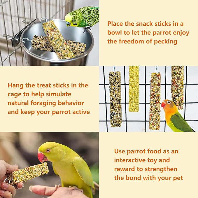 Fhiny 4 PCS Parakeet Treats Natural Cockatiel Food Grain & Millet Flavored Parrot Snack Sticks Bird Treats for Budgerigars Lovebirds Canaries Conurus Finches
