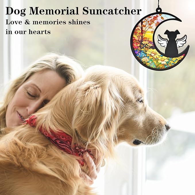 Dog Memorial Gifts for Loss of Dog, 2-Layer DIY Dog Angel Memorial Suncatcher with Sympathy Card, Pet Memorial Gifts for Dogs, Pet Passing Away Remembrance Gift (Sunflower)