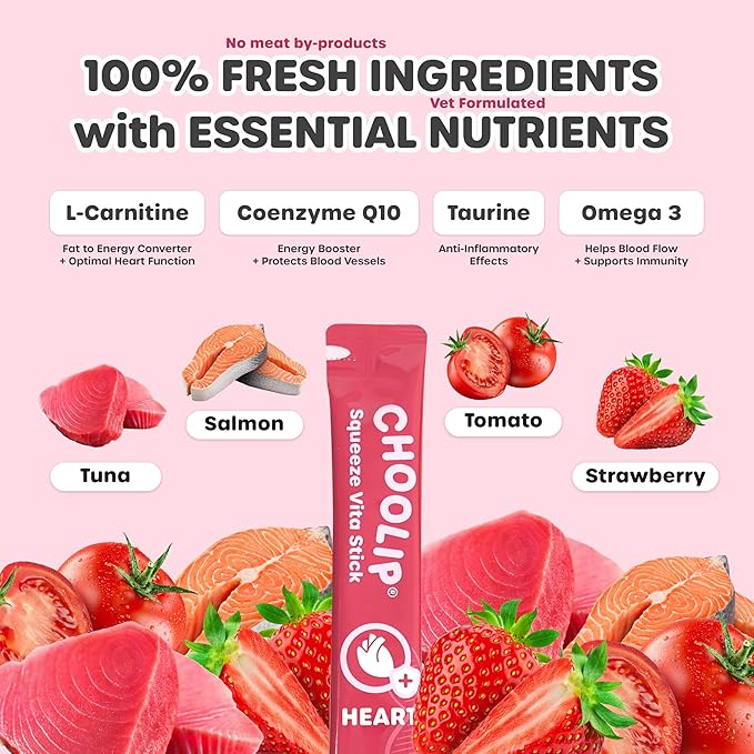Choolip 2-Pack | Squeeze Vita Stick Lickable Treats for Dogs & Cats. 7 Heart Support Sticks with Essential multivitamins. Soft and Tasty Paste for All Life Stages, Supporting Heart Health