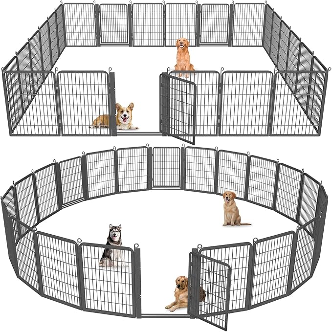 Dog Playpen with Low Threshold Gate, 40 inch 24 Panels Dog Fence, Heavy Duty Metal Exercise Large Dog Pen, Rust-Resistant Outdoor Pet Fence for Yard RV Camping