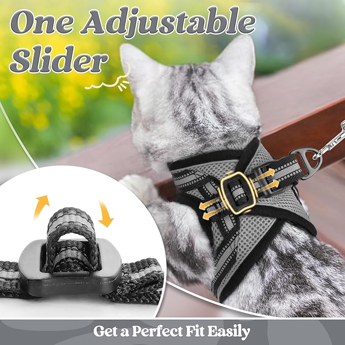 rabbitgoo Cat Harness and Leash Set for Walking Escape Proof, Adjustable Soft Kittens Vest with Reflective Strip for Cats, Comfortable Outdoor Vest, Grey, M