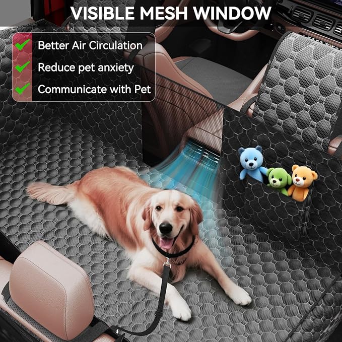 Dog Car Seat Cover for Back Seat, Waterproof Back Seat Extender for Dogs with Door & Headrest Protector, Hard Bottom Hammock Holds 420lbs, Non-Slip Pet Travel Bed for Cars SUVs Small Trucks