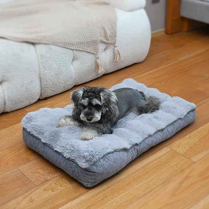 Small Dog Bed with Low-Angle Soft Pillow.Deluxe Dog Bed Fabric Comfortable and Soft.with Non-Slip Bottom, Washable pet Bed for Crate.Color: Grey.