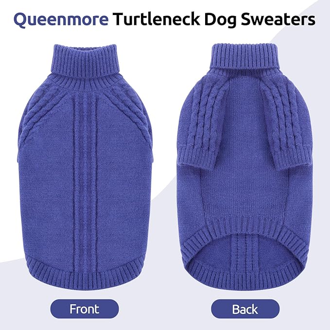 Queenmore Dog Sweaters for Large Dogs Boy, Thanksgiving Large Dog Sweaters with Turtleneck, Long Sleeve Knit Pullover for Doggy, Warm Soft Winter Pet Outfit for Beagle,Dachshund,Doberman (Blue,L)